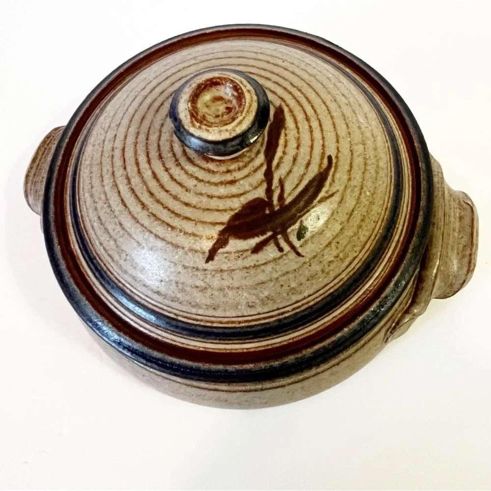 Studio Art Pottery Casserole Dish Lidded Stoneware Handles Handcrafted Signed